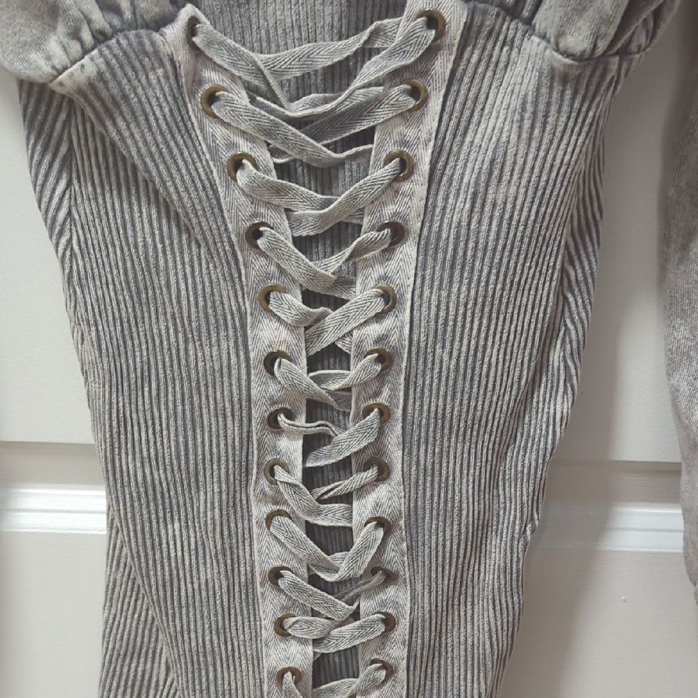 Gray Lace-Up Corset Sweater - Picture 3 of 3